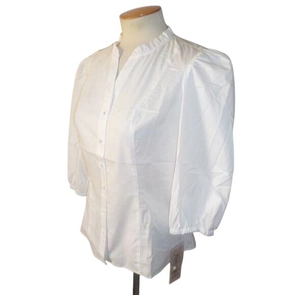 NANETTE LEPORE SIZE XXL BRILLIANT WHITE 3/4 PUFF SLEEVE BUTTON FRONT BLOUSE - Picture 6 of 7